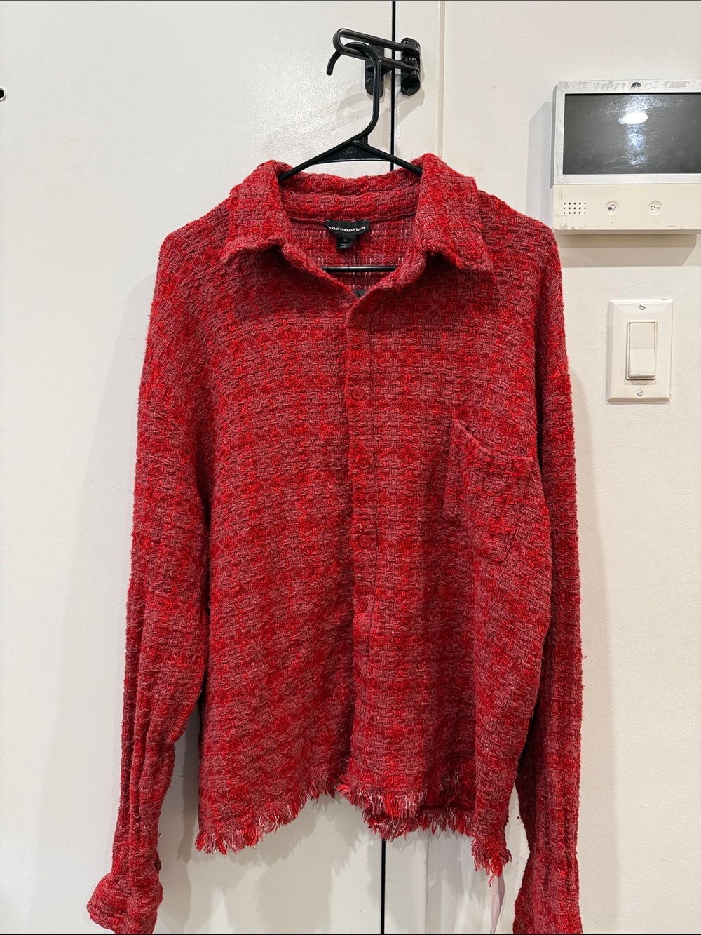 Boohoo Mens Red Textured Button-Down Shirt
